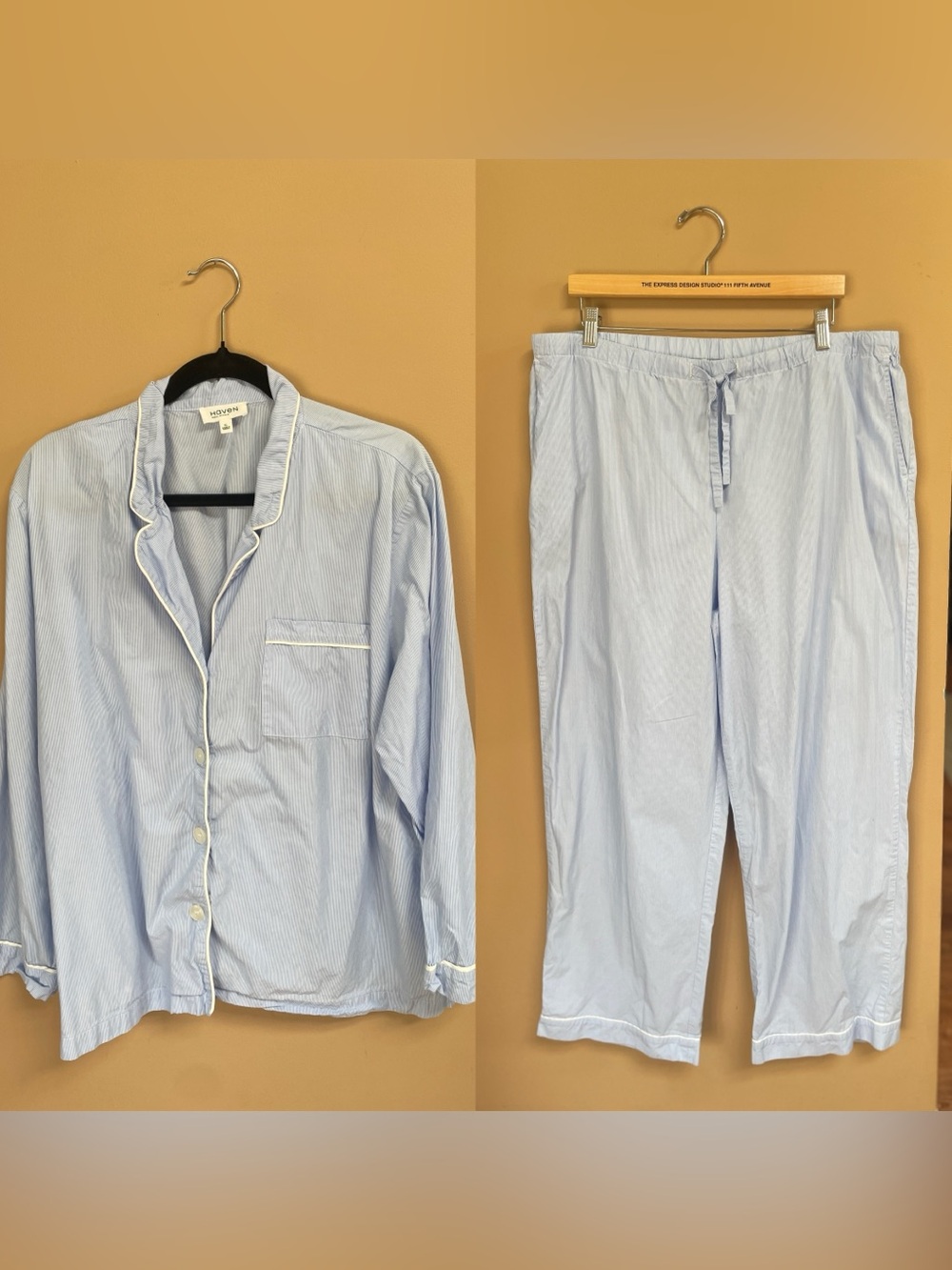 Haven Well Within Womens Striped‎ Cotton Pajamas Set Size XL Blue Loungewear